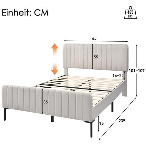 Letto Con Rete E Testata Regolabile In Lino Grigio-beige, Design Semplice E Pulito - Foto 2