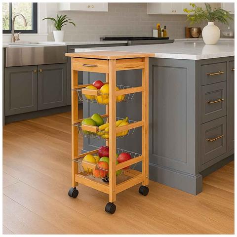 Carrello Cucina In Legno 37x37x81,5h Cm Marrone - Foto 2