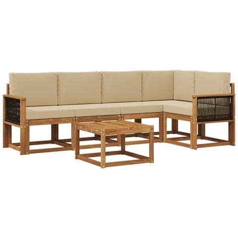 Set di divani da esterno con cuscino 6 pcs Naturale e Beige - Foto 1