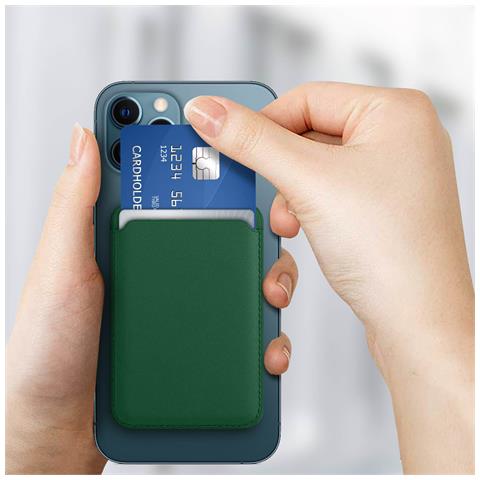 Portacarte Magsafe Iphone 12 Rivestimento In Cuoio Fissaggio Magnetico Verde - Foto 10