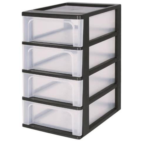 Torre Di Stoccaggio 4 Cassetti - Plastica - Nero - 28 L - 35,5 X 26 X 49 Cm - Foto 1