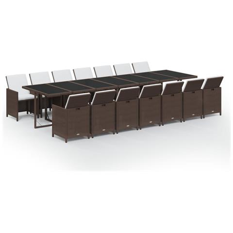 Set Da Pranzo Per Giardino 15 Pz Con Cuscini Polyrattan Marrone - Foto 1