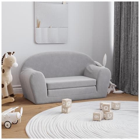 Divano Letto Bambini A 2 Posti Grigio Chiaro In Morbido Peluche - Foto 1