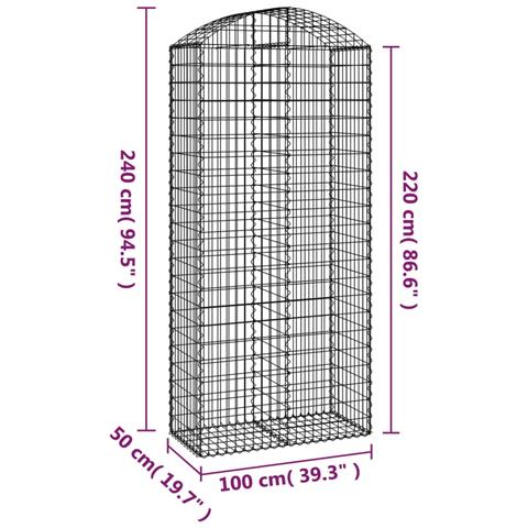 Cesto Gabbione Ad Arco 100x50x220/240 Cm Ferro Zincato - Foto 4