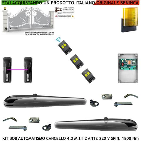 Kit Automazione Cancello 4,2 Metri 2 Ante Motori Bob21m Vite Rullata 230 V Corsa 325 Mm Spinta 1800 Nm Staffe Sblocco - Foto 1