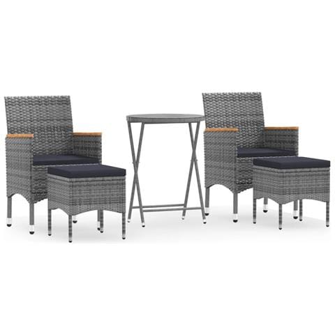 Set Bistrot Da Giardino 5pz Polyrattan E Vetro Temperato Grigio - Foto 1