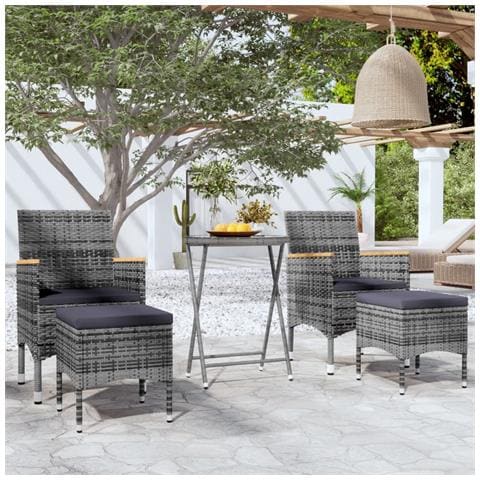Set Bistrot Da Giardino 5pz Polyrattan E Vetro Temperato Grigio - Foto 8