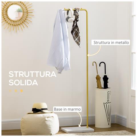 Appendiabiti Da Ingresso, Camera Da Letto E Soggiorno In Metallo E Marmo, 35x25x152 Cm, Oro E Bianco - Foto 6