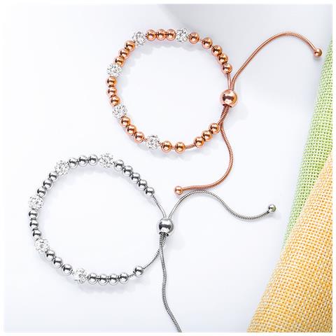 Bracciale Regolabile Con Perle Acciaio Al Titanio Argento - Foto 5