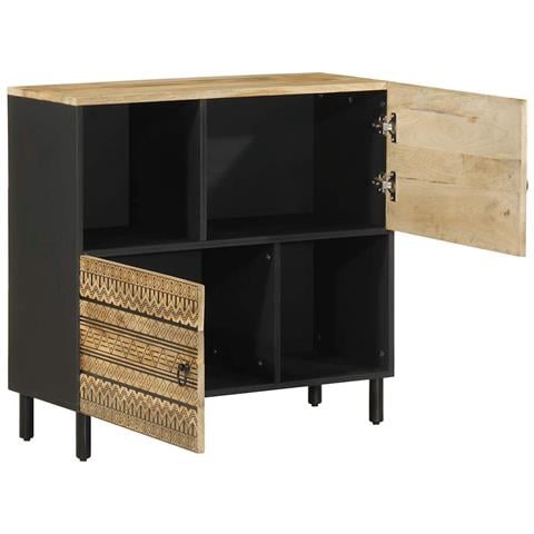 Credenza 80x33,5x75 Cm In Legno Massello Di Mango Grezzo - Foto 2