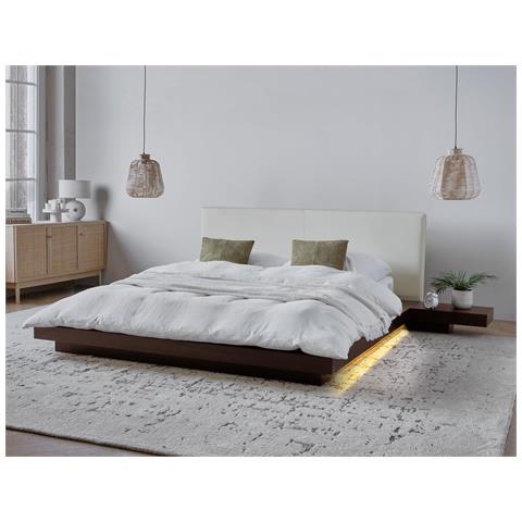 Letto Matrimoniale A Led Ecopelle E Legno Scuro 160 X 200 Cm Zen - Foto 1