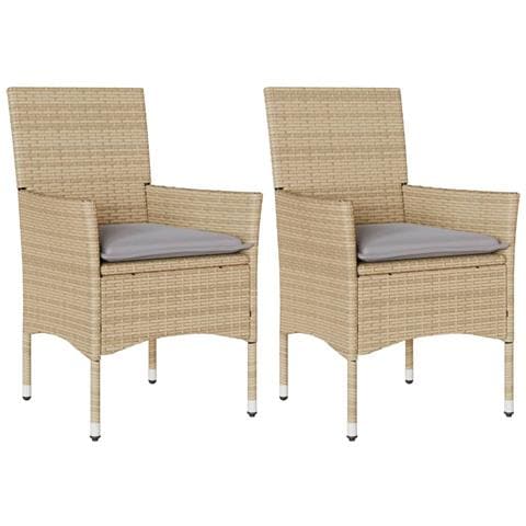 Sedie da Giardino con Cuscini 2 pz Beige in Polyrattan - Foto 1