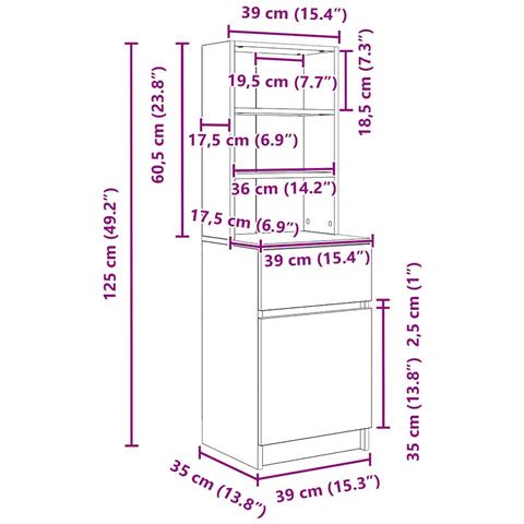 Comodino Grigio Sonoma 39x35x125 cm in Legno Multistrato - Foto 2