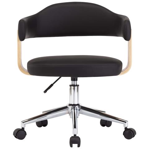 Sedia Da Ufficio Girevole Nera In Legno Piegato E Similpelle - Foto 2