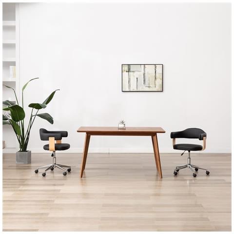 Sedia Da Ufficio Girevole Nera In Legno Piegato E Similpelle - Foto 8