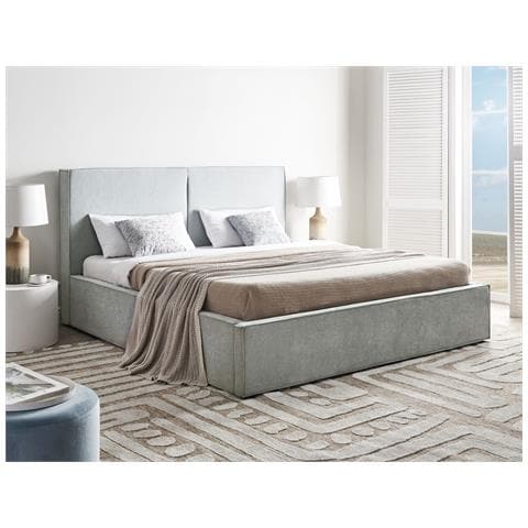 Letto Contenitore Ciniglia Moissac 180 X 200 Cm Azzurro - Foto 1