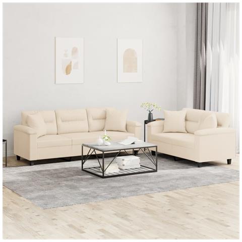Set Divani 2 pz con Cuscini Beige in Tessuto Microfibra - Foto 2