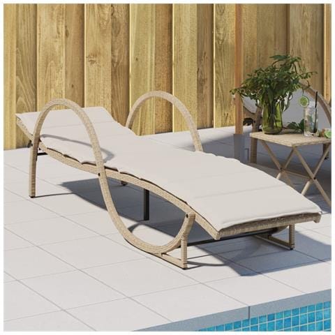 Lettino Prendisole con Cuscini Beige 60x199x42 cm Polyrattan - Foto 2