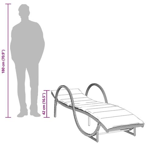 Lettino Prendisole con Cuscini Beige 60x199x42 cm Polyrattan - Foto 9