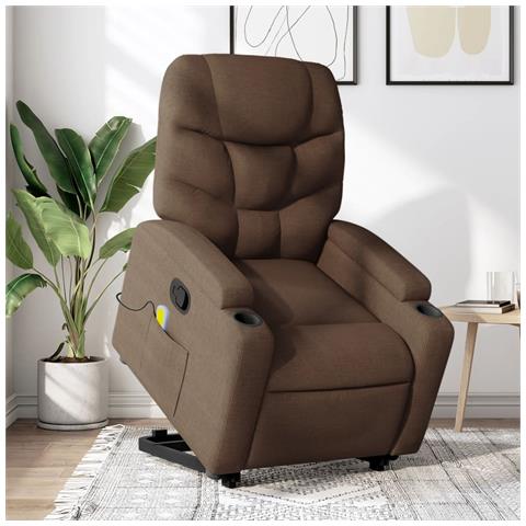 Poltrona Alzapersona Massaggiante Reclinabile Marrone Tessuto - Foto 2