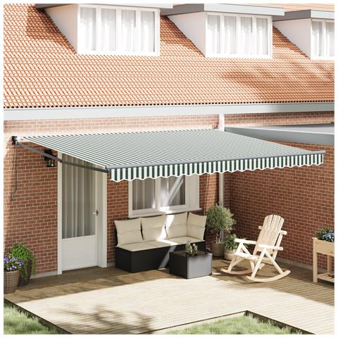 Tenda Retrattile Manuale  Verde e Bianca 450x300 cm, Tessuto di Ricambio per Tenda  per Struttura da 4.5x3 m Verde e Bianca - Foto 2