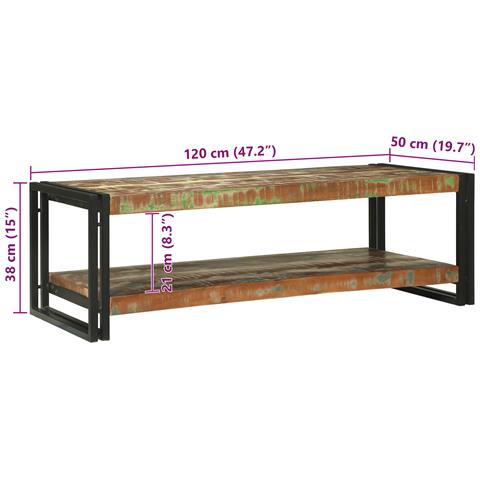 Tavolino da caffè Multicolore 120x50x38 cm in Legno Massello di Recupero - Foto 9