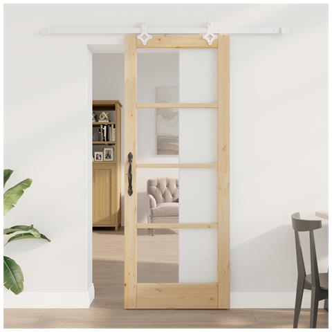 Set di porte scorrevoli  con attrezzatura 78x202 cm legno massello di pino, Porta interna  con vetro 'ORKDAL'78x202x4 cm legno massello di pino - Foto 2
