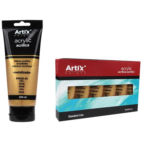 Pack 6 Uds. Pittura Acrilica Tubo 200 Ml Oro Metallizzato - Foto 1