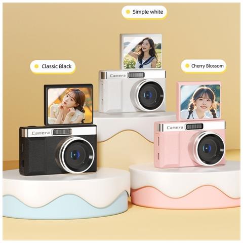 Fotocamera Digitale Retrò Ad Alta Risoluzione Con Doppia Lente, Zoom Ottico 5x E Schermo Lcd Da 2.4"" Pink - Foto 7