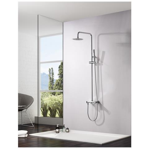 Set Doccia Monocomando Olimpo Cromato In Acciaio Inox S304 E Ottone Soffione Anticalcare Ø20 Cm Extra Piatto Asta Estensibile Cartuccia Ceramica Ø35 Mm Tubo Flessibile 15 M Finitura Cromo - Foto 1