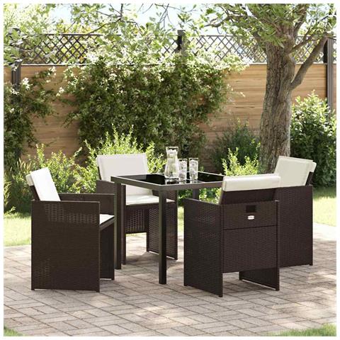 Set da Pranzo per Giardino 5 pcs Marrone Poly Rattan - Foto 2