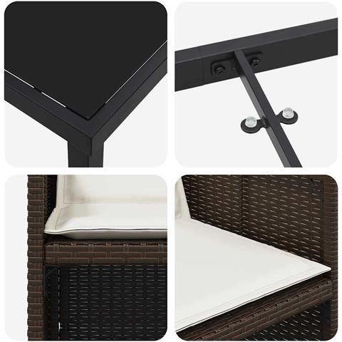 Set da Pranzo per Giardino 5 pcs Marrone Poly Rattan - Foto 9