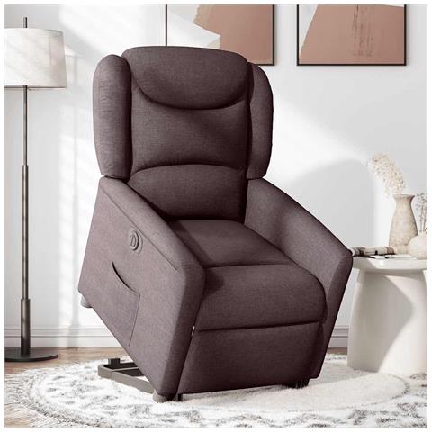 Poltrona Alzapersona Reclinante Elettrica Marrone Scuro Tessuto - Foto 2