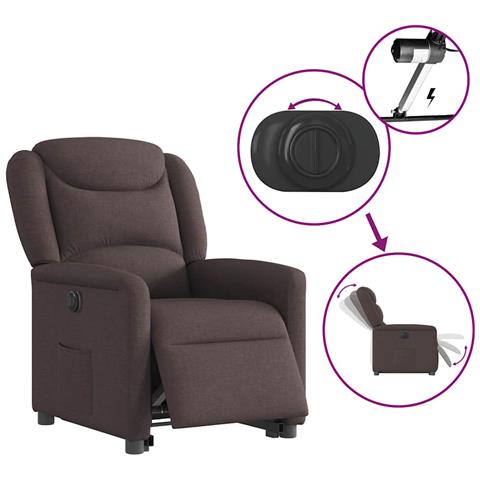 Poltrona Alzapersona Reclinante Elettrica Marrone Scuro Tessuto - Foto 9