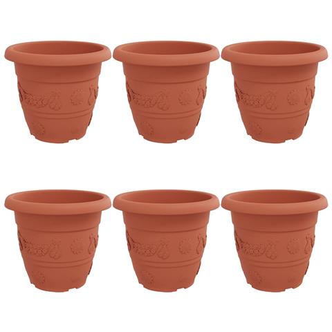 Vaso Rotondo per Fiori 6 pcs Rosso Mattone Ø 26 x 21.5 cm - Foto 1