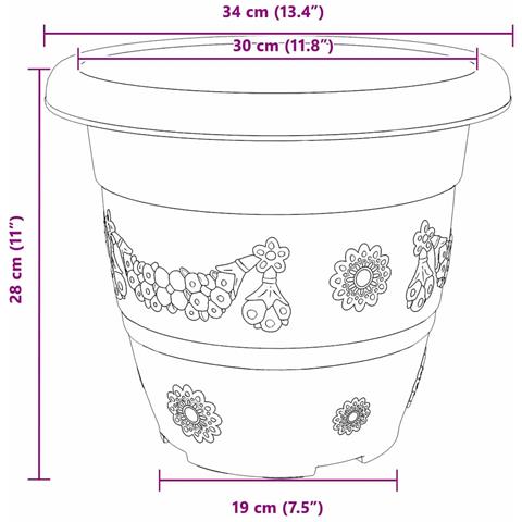 Vaso Rotondo per Fiori 6 pcs Rosso Mattone Ø 26 x 21.5 cm - Foto 9