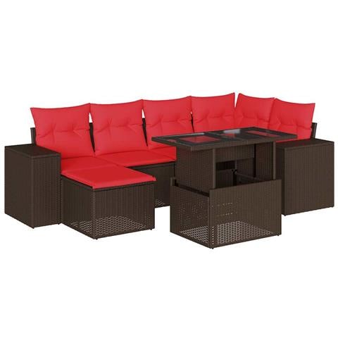 Set Divani da Giardino 7 pz con Cuscini Marrone in Polyrattan - Foto 1