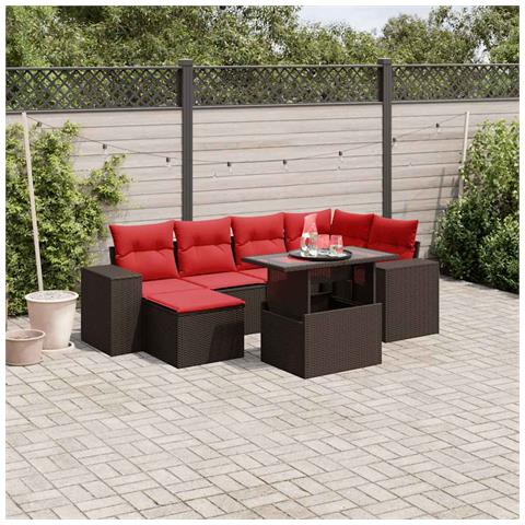 Set Divani da Giardino 7 pz con Cuscini Marrone in Polyrattan - Foto 2