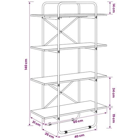 Libreria 4 livelli 60 x 35 x 140 cm PB Sonoma grigio - Foto 7