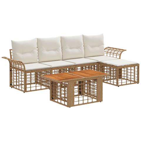 Set Divano da Giardino 6 pz Naturale e Bianco Crema polyrattan - Foto 1