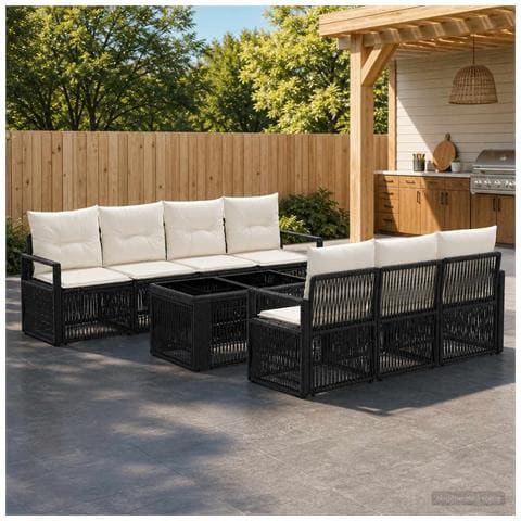Set Divano da Giardino 8 pz Nero e Bianco Crema polyrattan - Foto 10