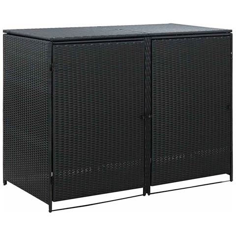 Copribidone Doppio per Spazzatura Polyrattan Nero 148x80x111 cm - Foto 1