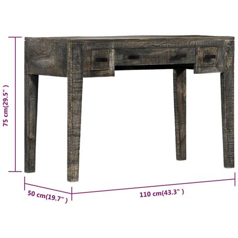 Scrivania Nera 110x50x75cm In Legno Massello Di Mango - Foto 10