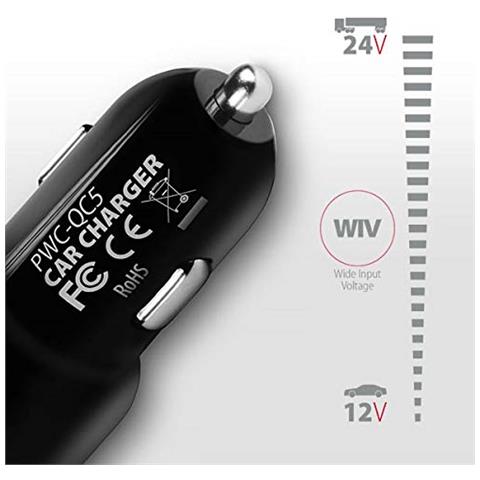 Ecopwc Qc5 Doppio Caricatore Da Auto 1224v / 2x Port Qc3.0 / Fcp + 5v 2.4a. Potenza Complessiva: 31.5w - Foto 2