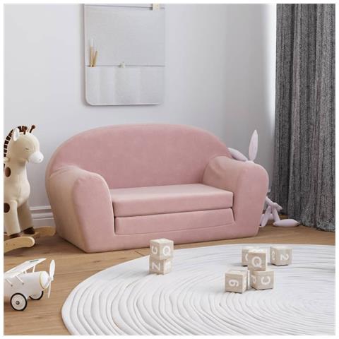 Divano Letto Per Bambini A 2 Posti Rosa In Morbido Peluche - Foto 1