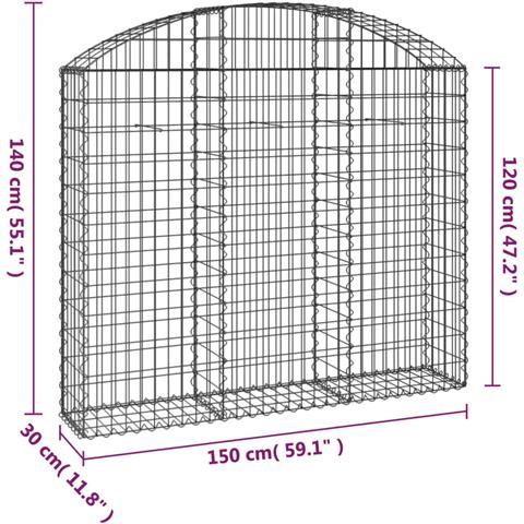 Cesto Gabbione Ad Arco 150x30x120/140 Cm Ferro Zincato - Foto 4