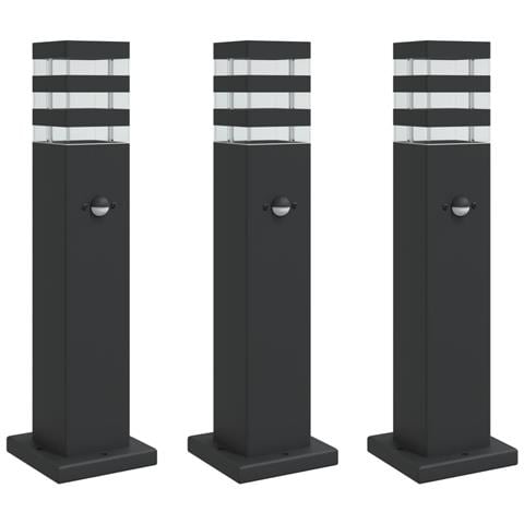 Lampade Terra per Esterni con Sensori 3pz Nere 50cm Alluminio - Foto 1