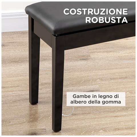 Sgabello per Pianoforte con Vano Contenitore in Legno e Finta Pelle PU, 75x35x49cm, Nero - Foto 2