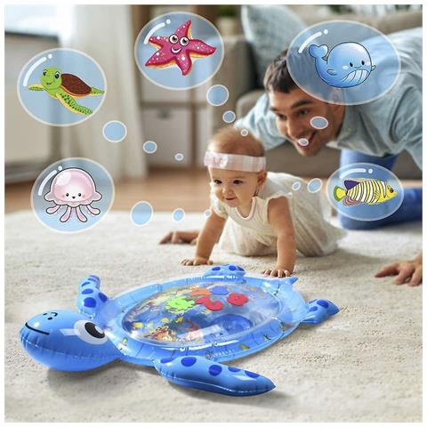 Materasso Gonfiabile A Forma Di Tartaruga E Disegno Di Fondale Marino. 105x74 Cm. 105x74x20cm. Colore Blu - Foto 5