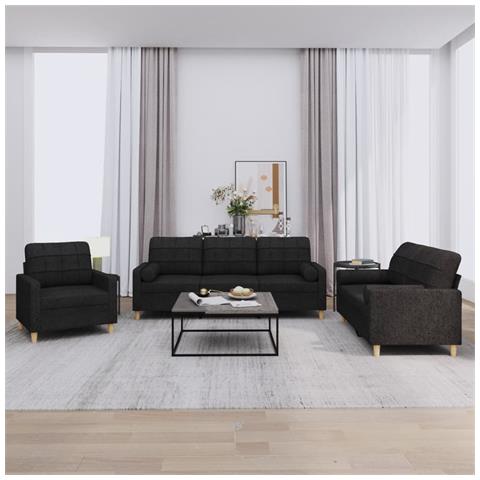 Set Divani 3 Pz Con Cuscini Nero In Tessuto - Foto 1